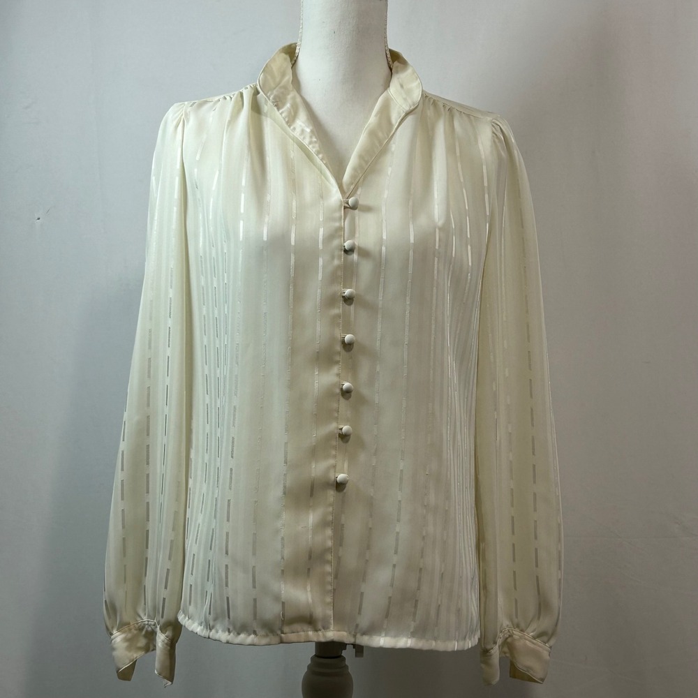 Vintage Nicola Ivory Button Down Blouse Striped Career Business Size‎ 12